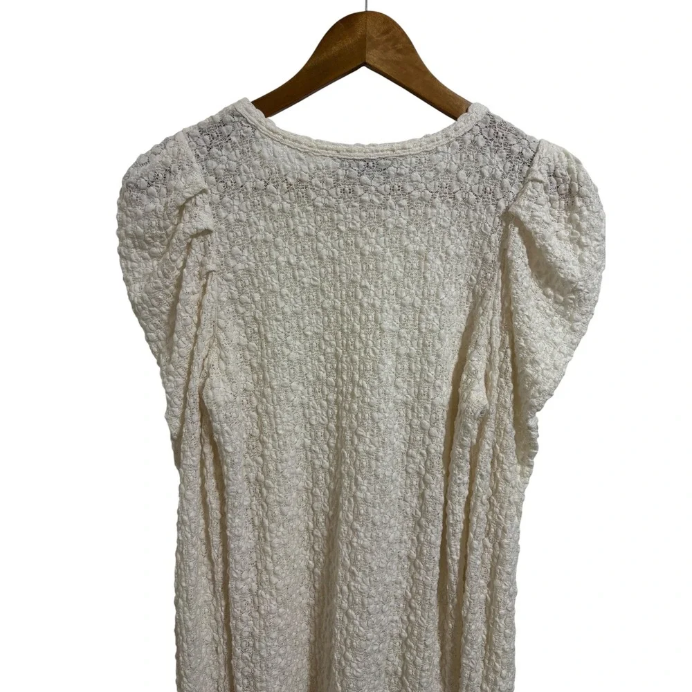 Loft Cream Bubble‎ Lace Puff Shoulder Top Coquette Romantic Boho Victorian Small